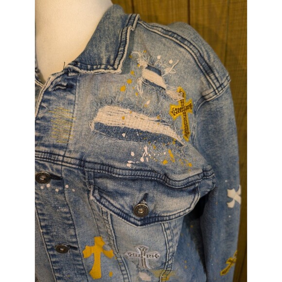 Smoke Rise Denim Co. Distressed Jean Jacket Size Men's XL Unisex Streetwear ** - Picture 2 of 13